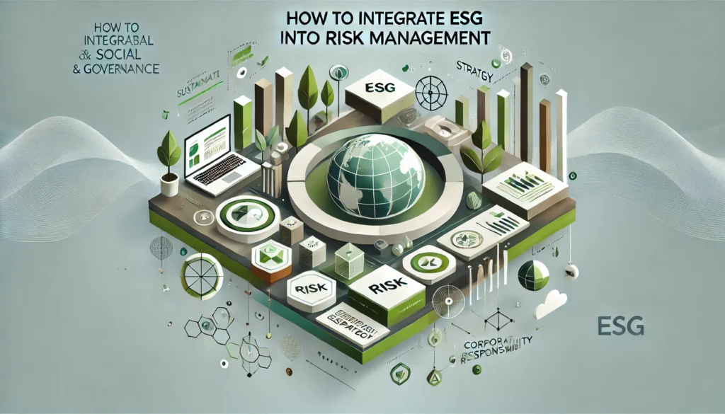 DALL·E 2024-10-18 00.51.25 - A professional and modern design for an infographic on integrating ESG (Environmental, Social, and Governance) into risk management. The image should